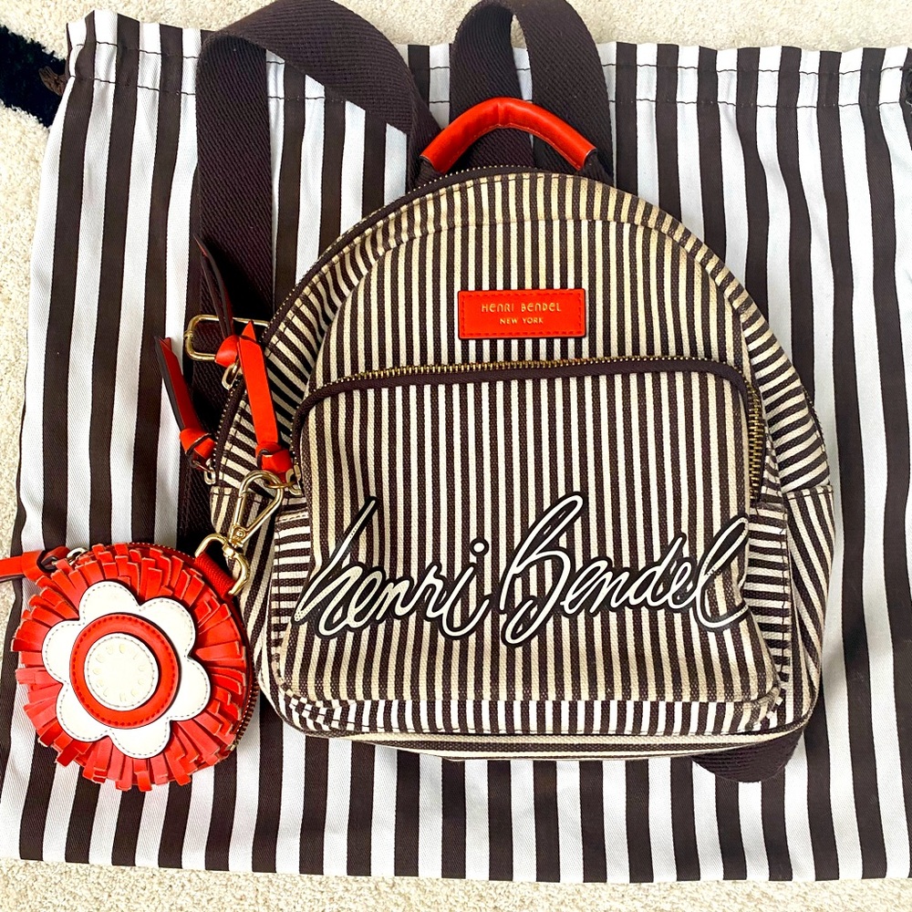 SALE *Rare* Vintage Henri Bendel Centennial Brown & White Striped Mini Backpack!